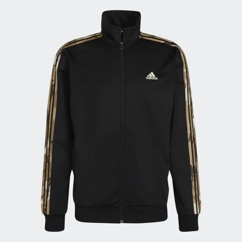 NWT MEN'S ADIDAS‎ BLACK TAN TRACK 3 STRIPE JACKET